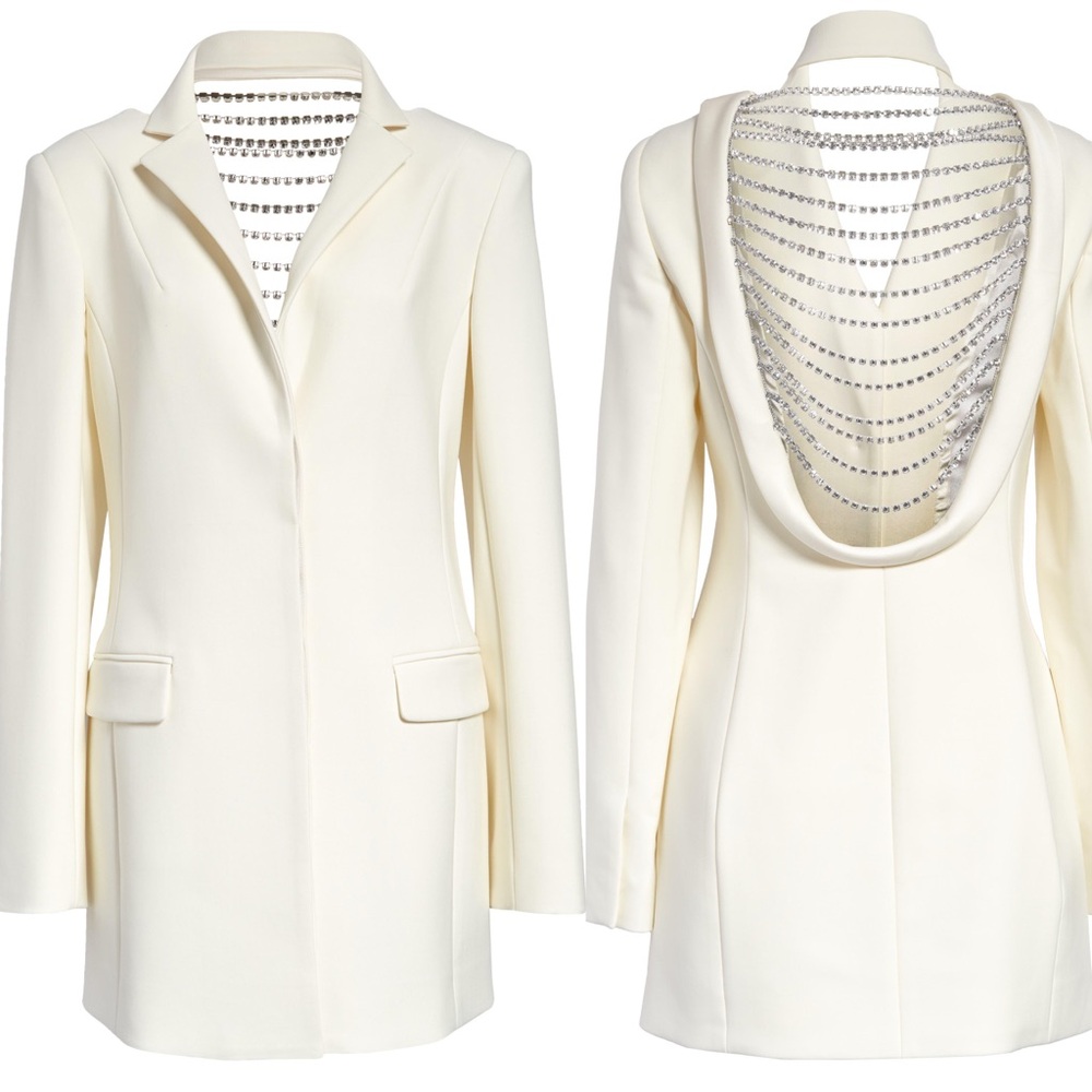 NWT | AREA Backless Draped Crystal Blazer Dress Sz 10